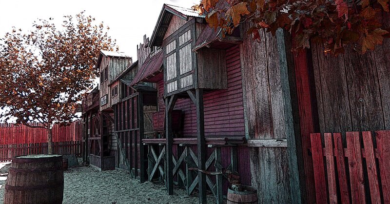 Wooden Buildings in Town