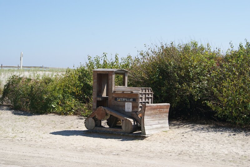 Wooden bulldozer sculpture