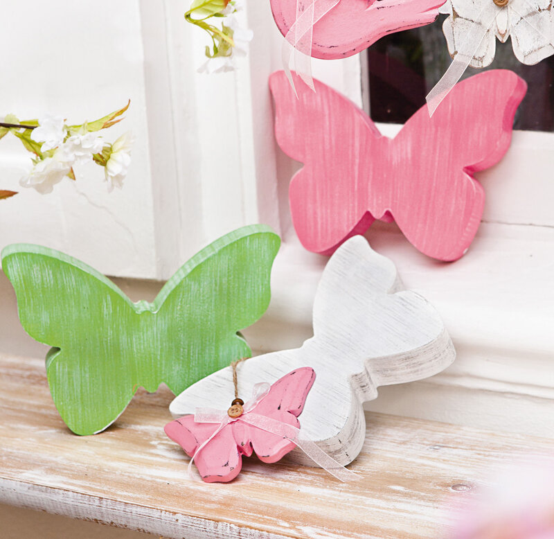 Wooden Butterflies on Shelf