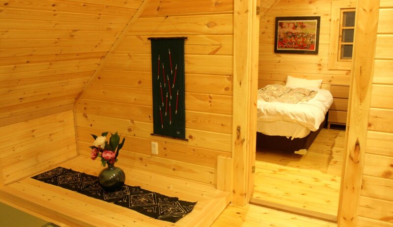 Wooden cabin bedroom interior