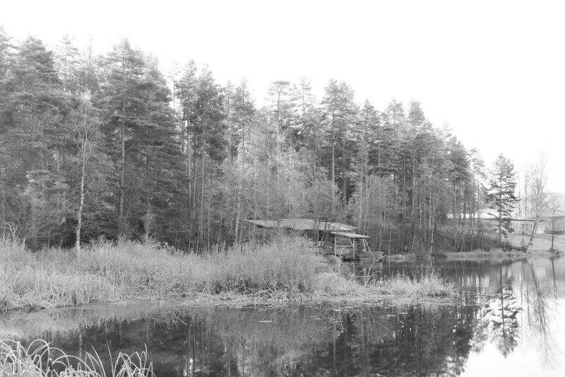 Wooden Cabin by Lake — Black