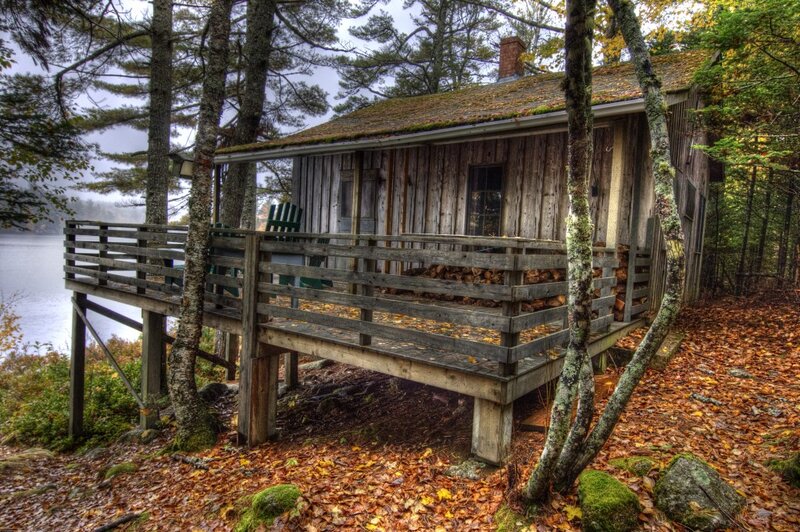 Wooden Cabin by Lake — Brown