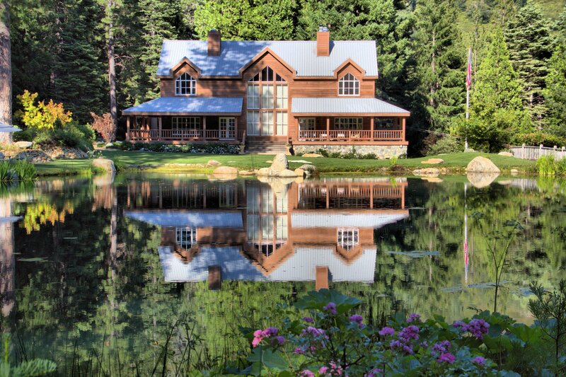 Wooden Cabin by Pond — Green, Serene