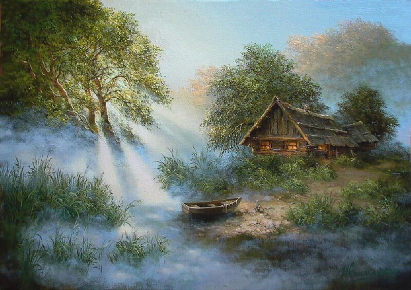 Wooden Cabin by River