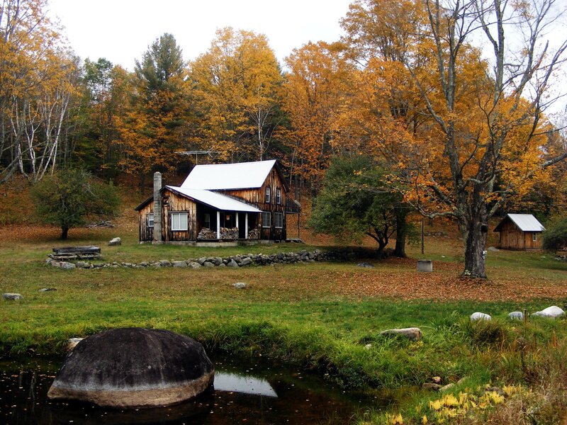 Wooden Cabin in Autumn — Green