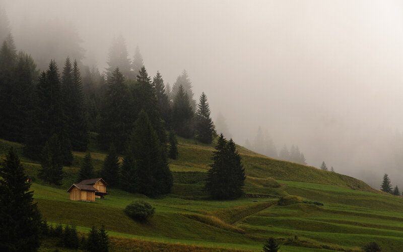 Wooden Cabin in Fog