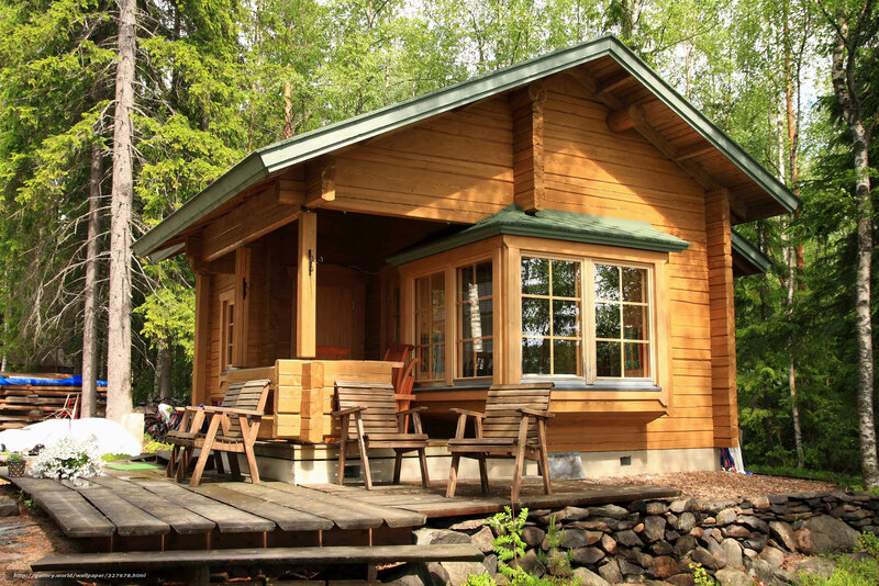 Wooden cabin in forest