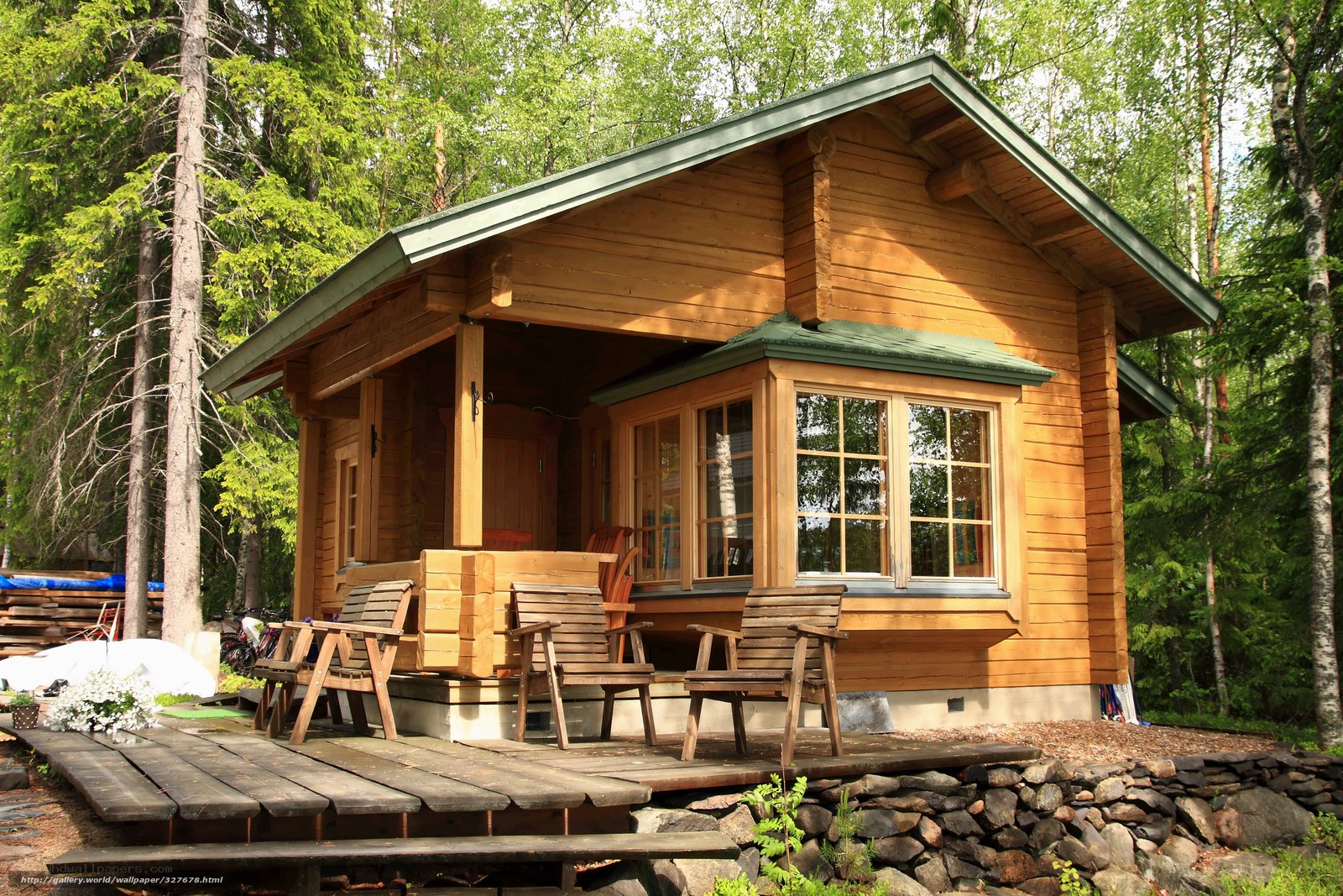 Wooden cabin in forest