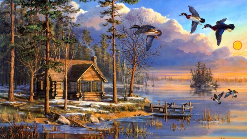 Wooden Cabin in Forest — Blue