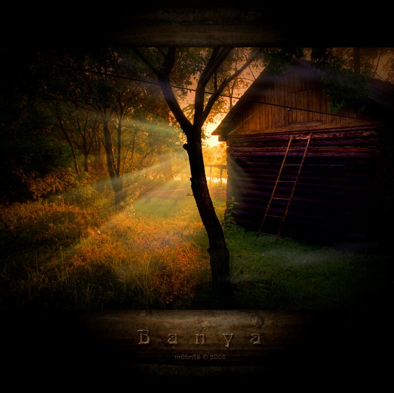 Wooden Cabin in Forest — Brown, Dramatic, Sunset
