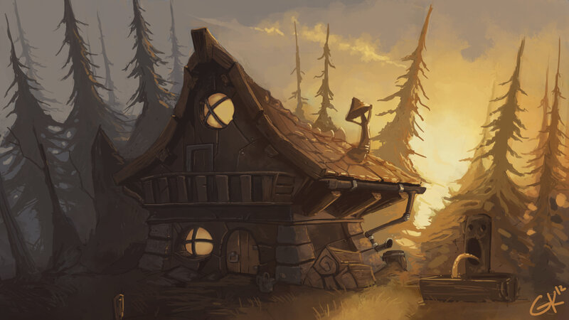 Wooden Cabin in Forest — Brown, Dramatic