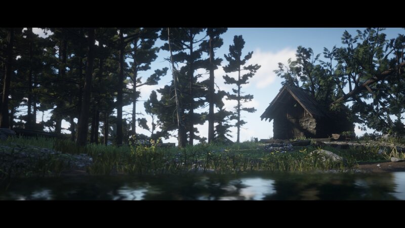 Wooden Cabin in Forest — Green, Serene, Afternoon, 3d Render, Lake