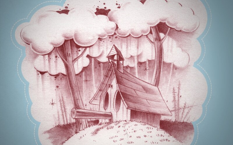 Wooden Cabin in Forest — Red