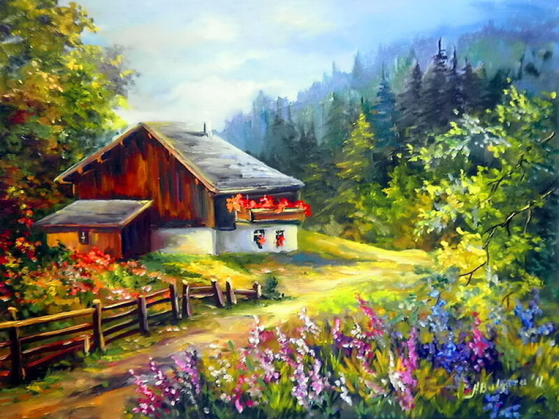 Wooden Cabin in Garden — Green