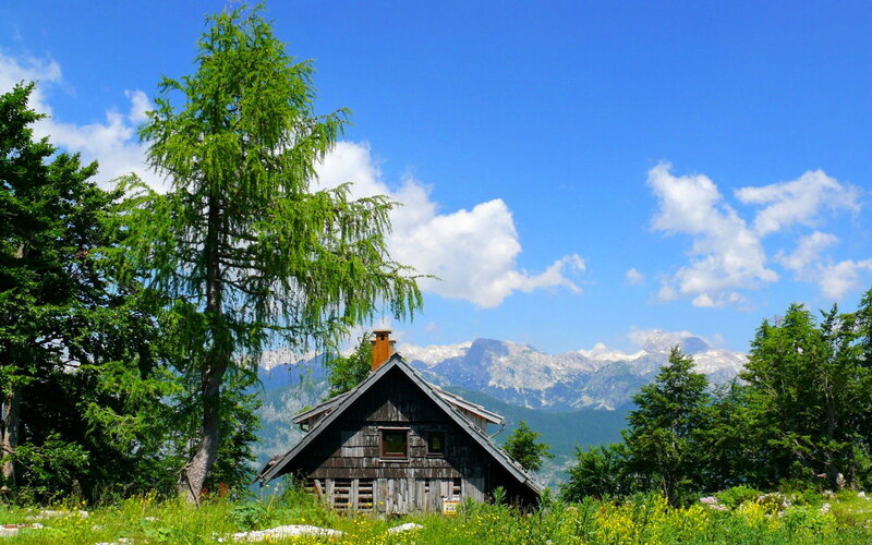 Wooden Cabin in Mountains — Blue, Serene, Summer