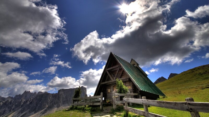 Wooden Cabin in Mountains — Blue