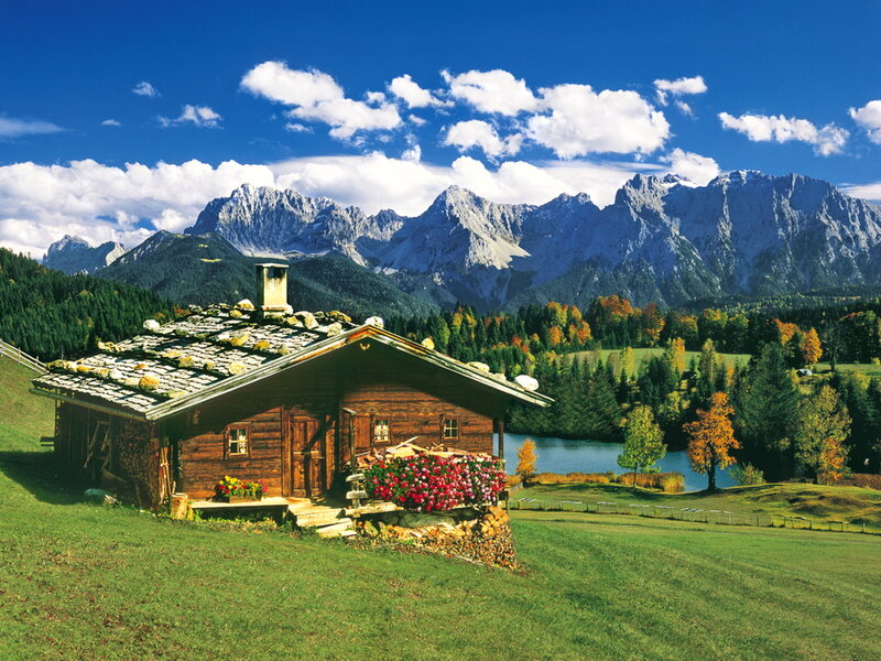 Wooden Cabin in Mountains — Green, Serene, Autumn