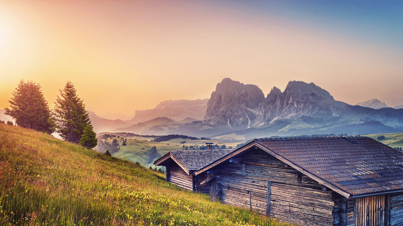 Wooden Cabin in Mountains — Orange, Serene
