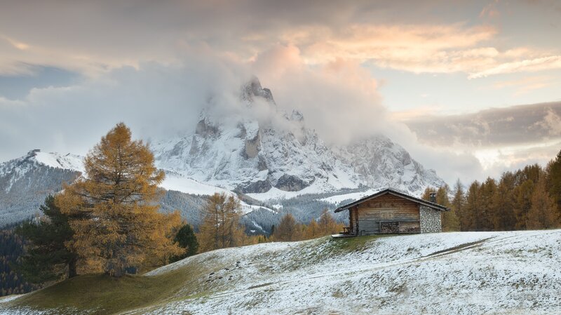 Wooden Cabin in Mountains — White