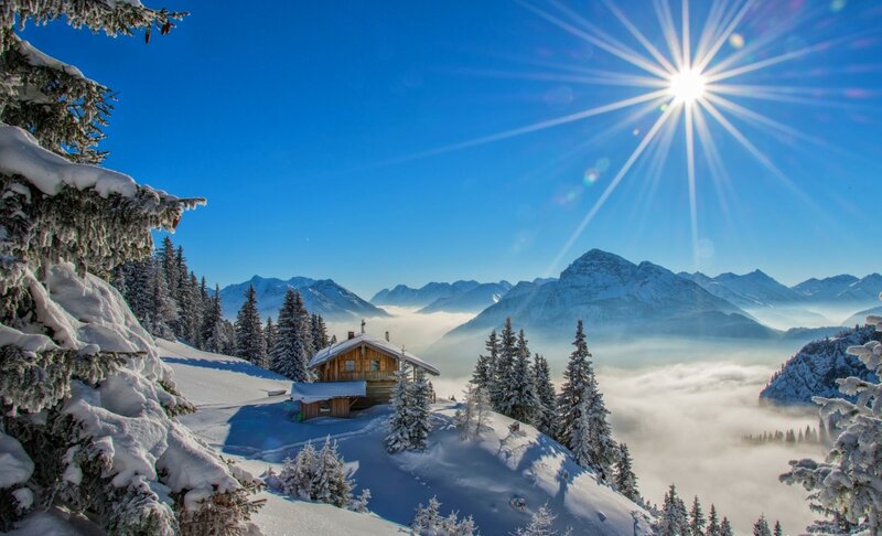 Wooden Cabin in Snow — Blue, Serene, Morning