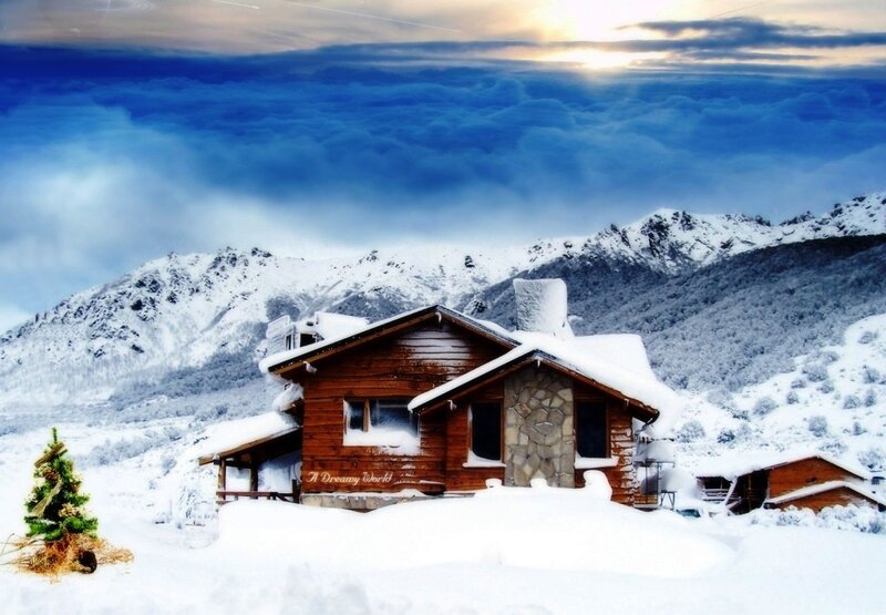 Wooden Cabin in Snow — Blue, Serene