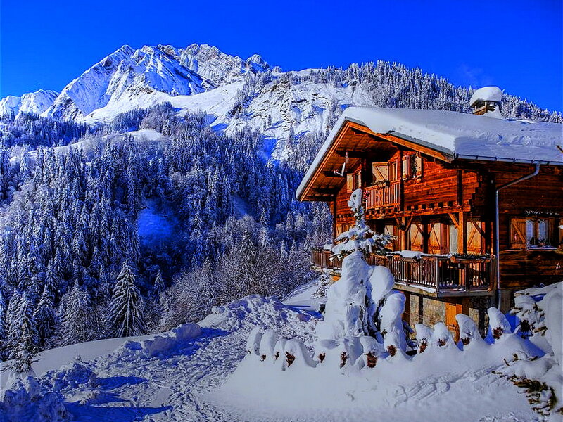 Wooden Cabin in Snow — Blue, Serene, Winter