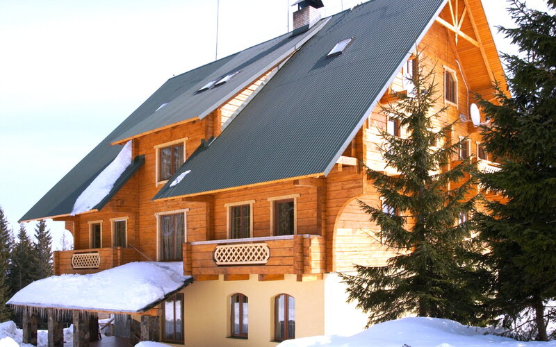 Wooden Cabin in Snow — Brown, Serene
