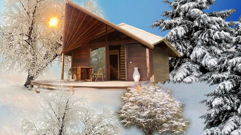 Wooden Cabin in Snow — Brown, Serene, Winter, Digital Art
