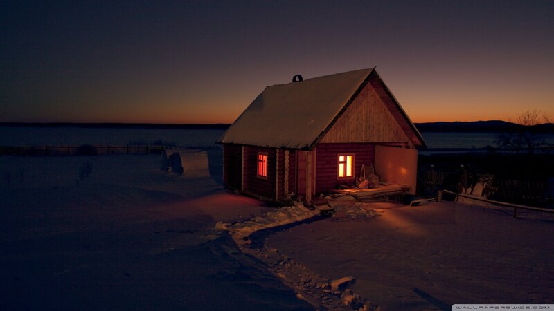 Wooden Cabin in Snow — Dark Blue