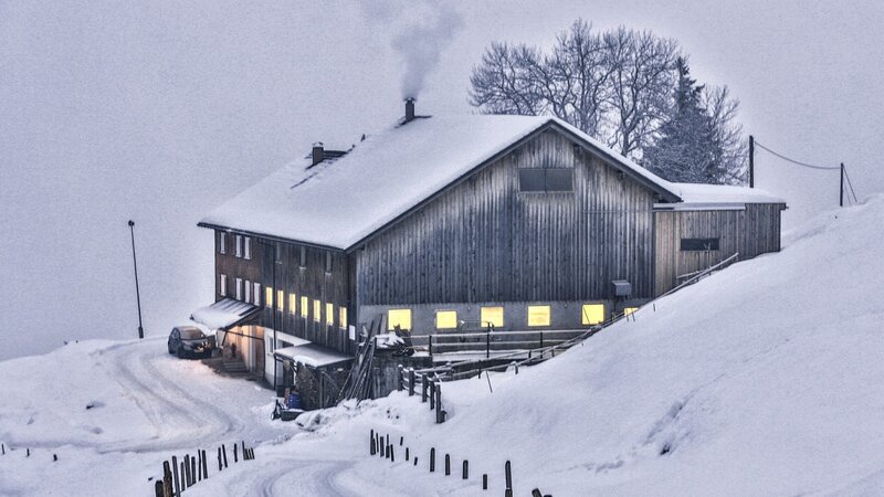 Wooden Cabin in Snow — White, Cold