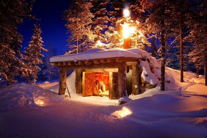 Wooden Cabin in Snow — White, Cozy, Night