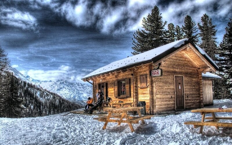 Wooden Cabin in Snow — White, Dramatic