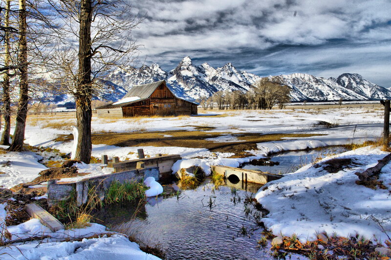 Wooden Cabin in Snow — White, Dramatic, Winter