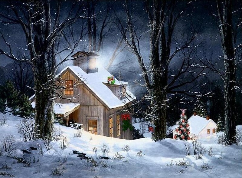 Wooden Cabin in Snow — White, Peaceful