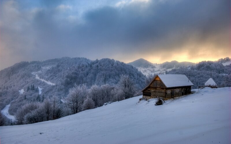 Wooden Cabin in Snow — White, Serene