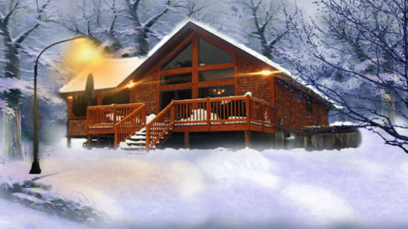 Wooden Cabin in Snow — White, Serene, Winter, Digital Art, Trees
