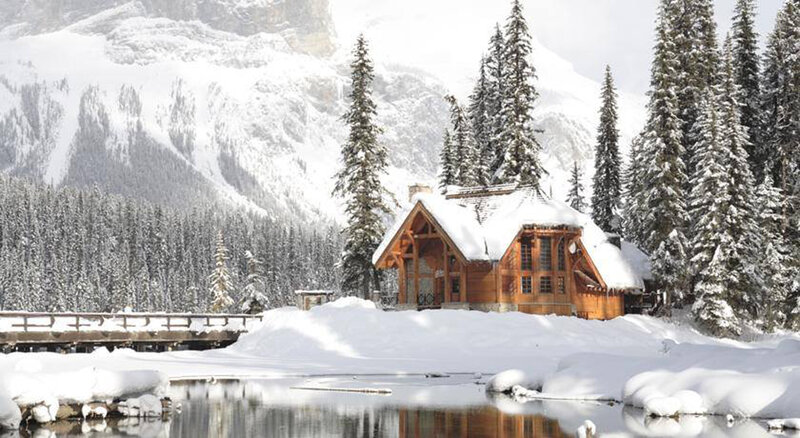 Wooden Cabin in Snow — White, Serene, Winter, Photograph, Mountain, Forest