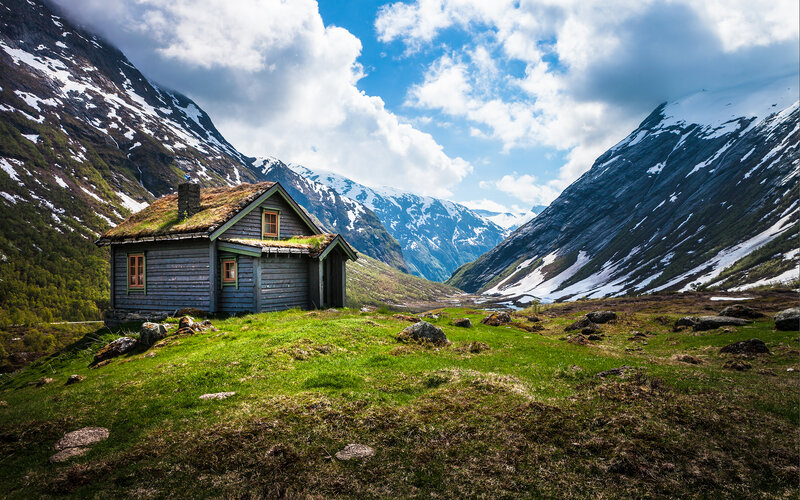 Wooden Cabin in Valley — Green, Serene, Spring