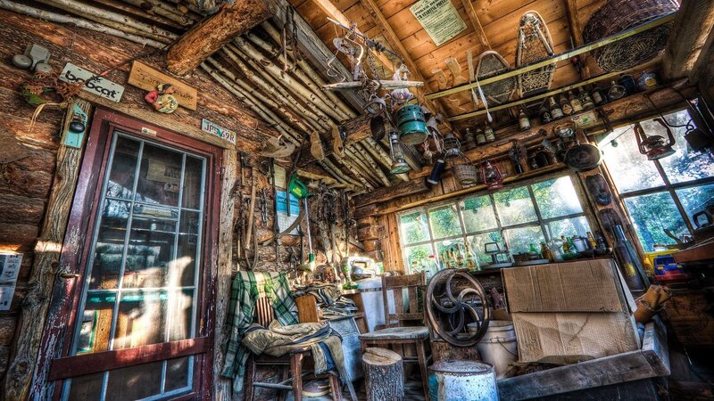 Wooden Cabin Interior — Brown, Dramatic, Afternoon, Photograph