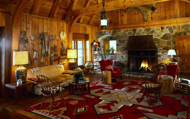 Wooden Cabin Living Room — Red