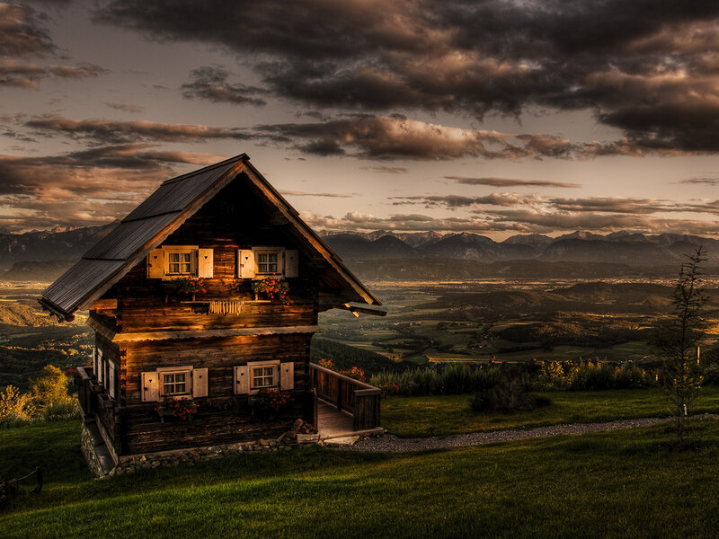 Wooden Cabin on Hill — Green