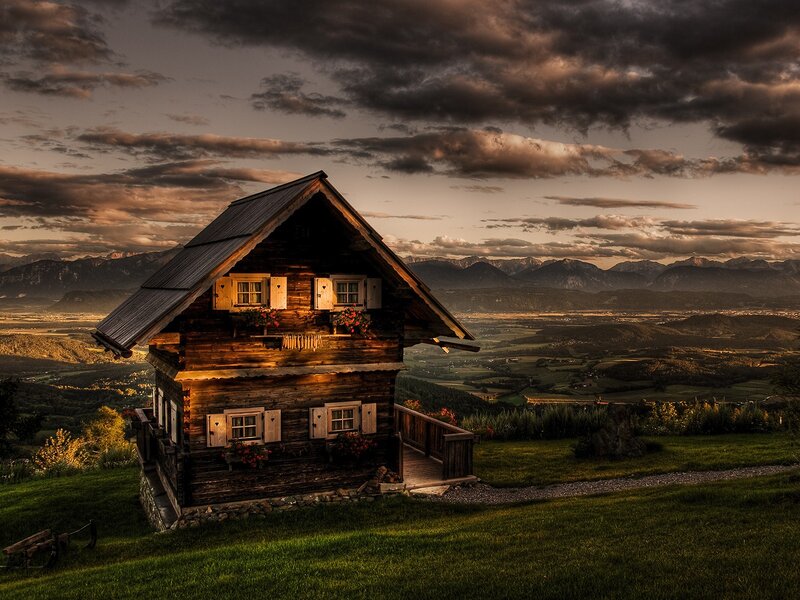 Wooden Cabin on Hill — Mountains
