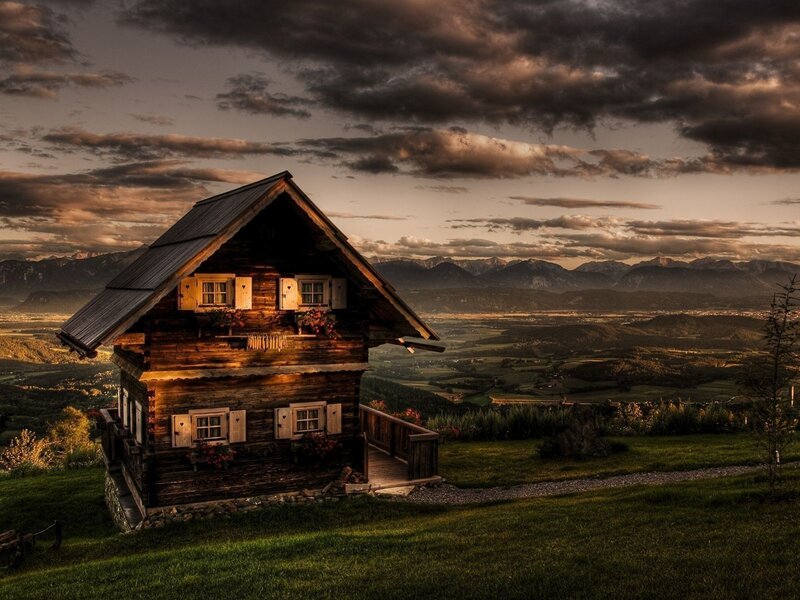 Wooden Cabin on Hillside — Brown