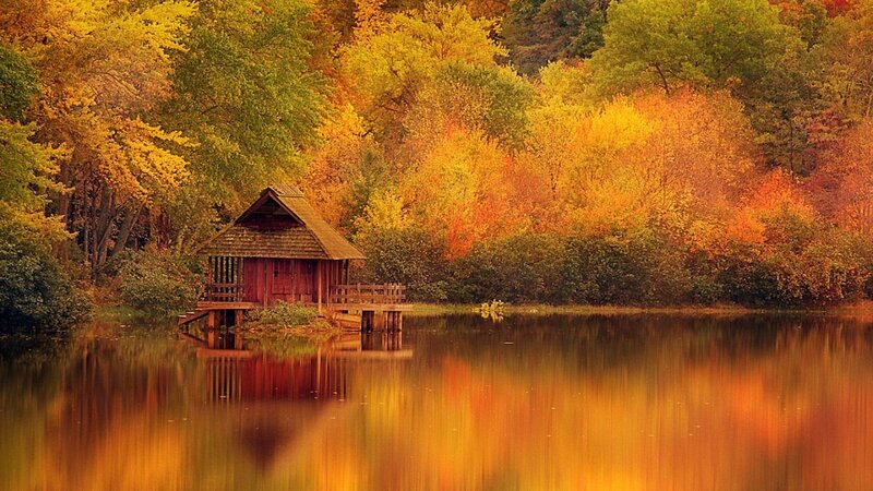 Wooden Cabin on Lake — Orange