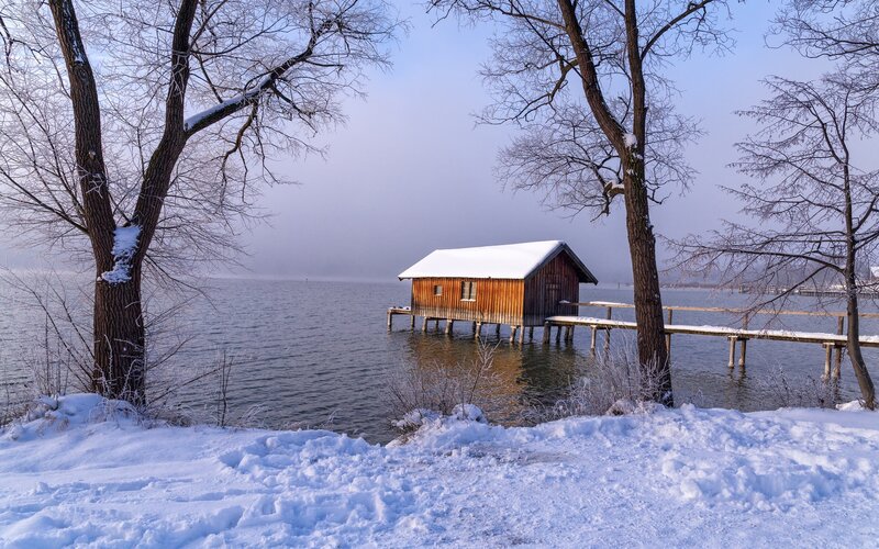Wooden Cabin on Lake — White