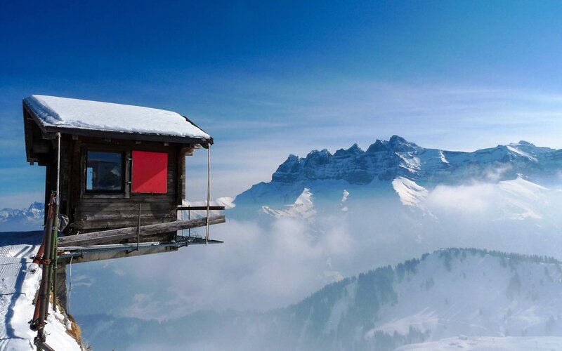 Wooden Cabin on Mountain — Blue, Serene