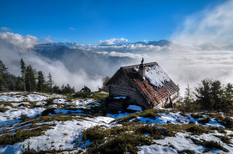 Wooden Cabin on Mountain — Blue