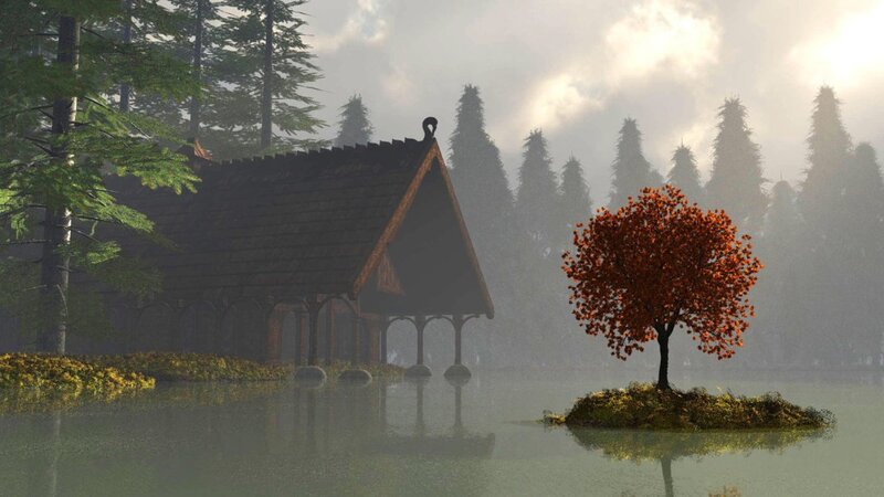Wooden Cabin on Water — Green