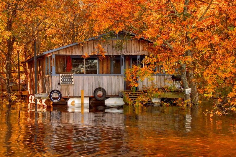 Wooden Cabin on Water — Orange