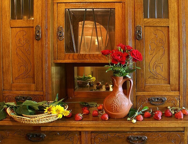 Wooden Cabinet with Flowers